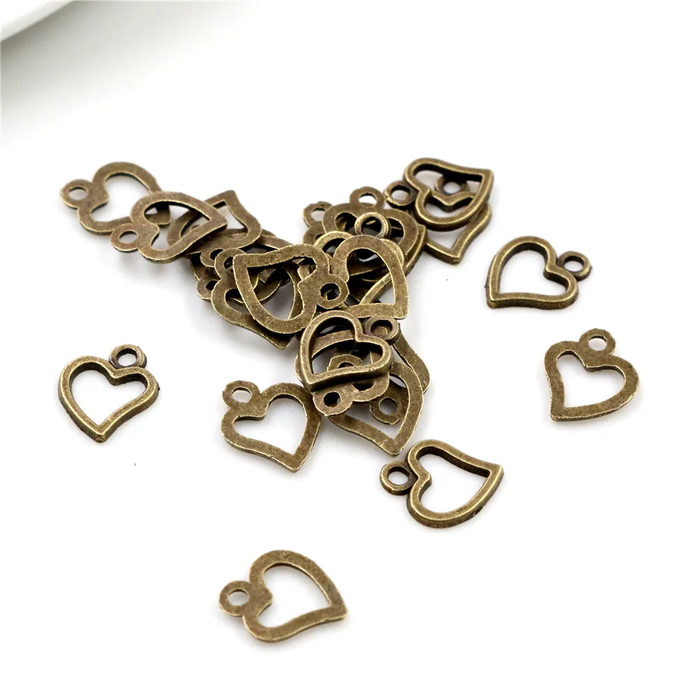 10x8mm 50pcs Antique Bronze Silver Plated Heart Handmade Charms Pendant:DIY for bracelet necklace