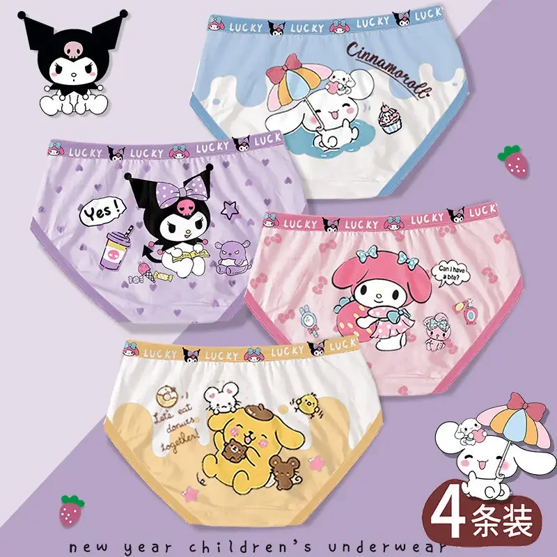 Anime Sanrio Kuromi Cotton Triangle Children's Panties Cute Cartoon Comfortable Girls' Boxer Briefs Non-pilling Baby Underwear