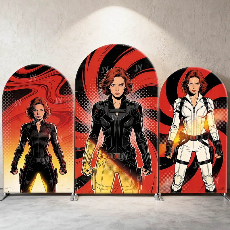 

Черная вдова в стиле комиксов, арочный фон, стильная праздничная сцена для детей, день рождения, детский душ, фотобудка, декор, фон