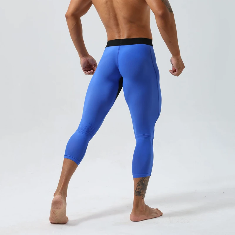 Men's High Elastici Crion Trousers Qui Dry Fitn Training Baskeall Seven-Foot Pants Deep Squat Running
