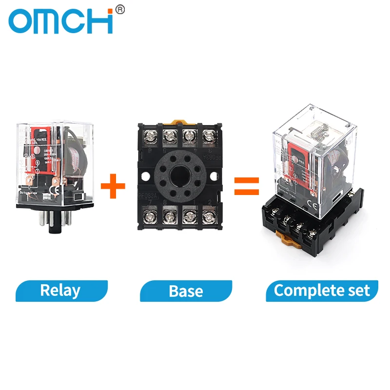 OMCH Small Intermediate Relay MK2P MK3P Optional Base 8Pin 11Pin PF083A PF113A DC12V 24V AC110V 220V Small Electromagnetic Relay