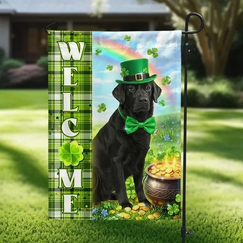 Irish St. Patrick's Day Black Labrador Retriever Dog Double-sided Garden Flag OOV IIC