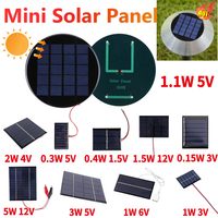 1.1W 5V Solar Cell Panel Mini Round Photovoltaic Cells Battery Charger Phone Power Bank for 3.7-5V Solar /Light