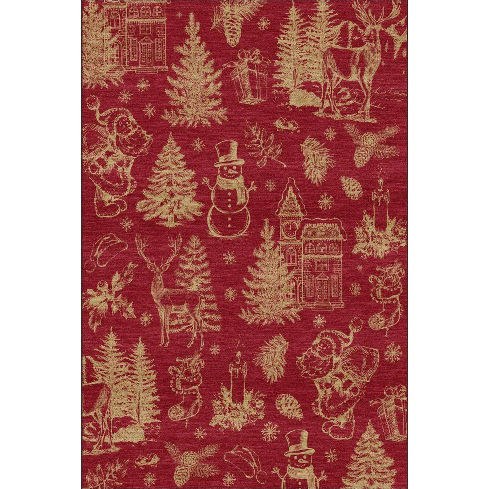 Rood Kerstkleed, Vintage Kerstman, Rendieren, Sneeuwvlokken, Zacht, Waterbestendig, Antislip Rug, Duurzame Rand, Lage Poolhoogte, Feestelijke Vloermat voor Woonkamer Slaapkamer, Perfect voor Ruimtes
