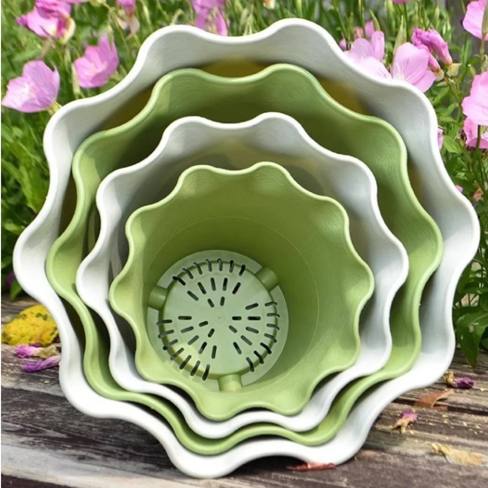 Resin Plant Pot with Tray for Home Balcony Office Use Thickened PP Material Ventilated Bottom for Edge 4 Piece Set