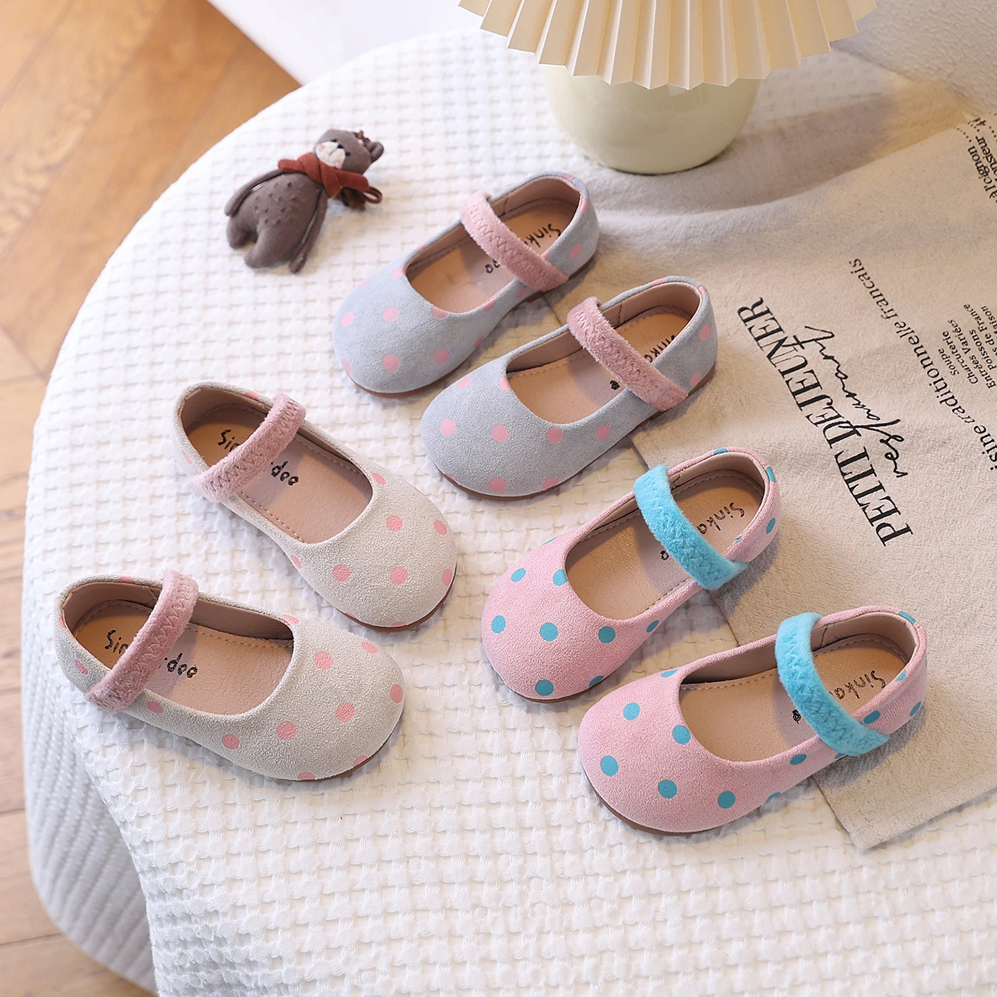 Autumn Girl's Mary Janes Polka Dot Elastic Band Sweet Kid's Flat Shoe Solid Colors Anti-slip Lovely Daily Casual Children Shoes