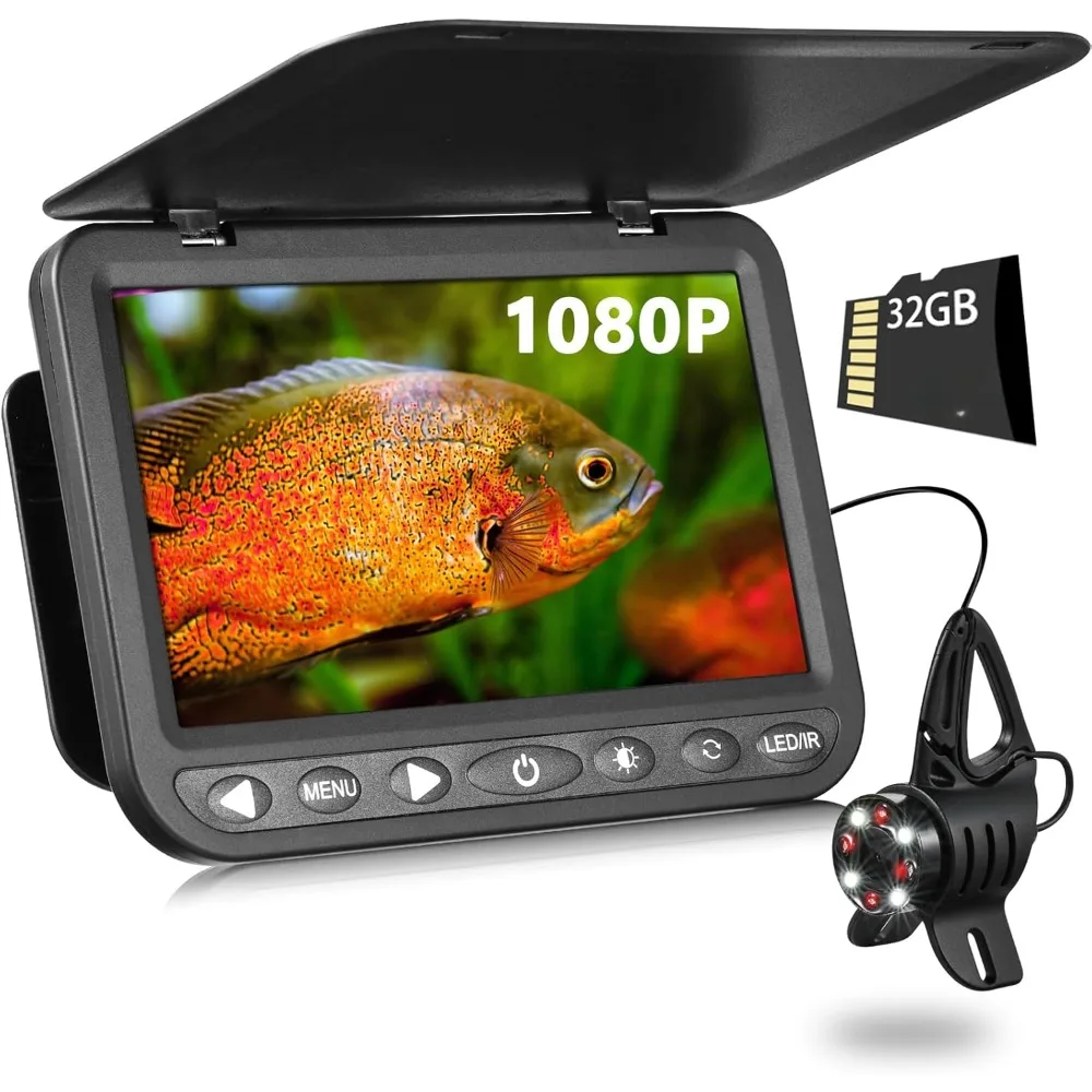 7'' Underwater Fishing Camera w/DVR- [Upgrade HD 1080P] Ice Fishing Camera Underwater w/ 10,000mAh Li-Battery, USB-C Charg Port