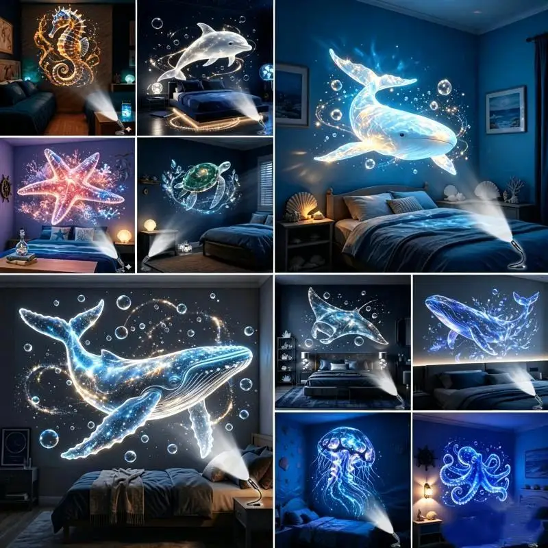 1Set Ocean USB Projector Night Light,10 Replaceable Lamp Sheets For Ambient Light, Home Bedroom Ceiling Projector Light