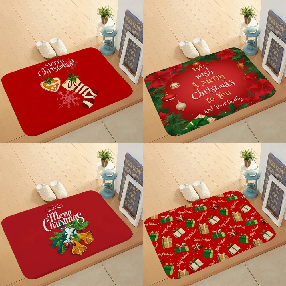 New Year Christmas Pattern Floor Mat Home Party Decoration Living Room Entrance Entrance Mat Bathroom Absorbent Carpet