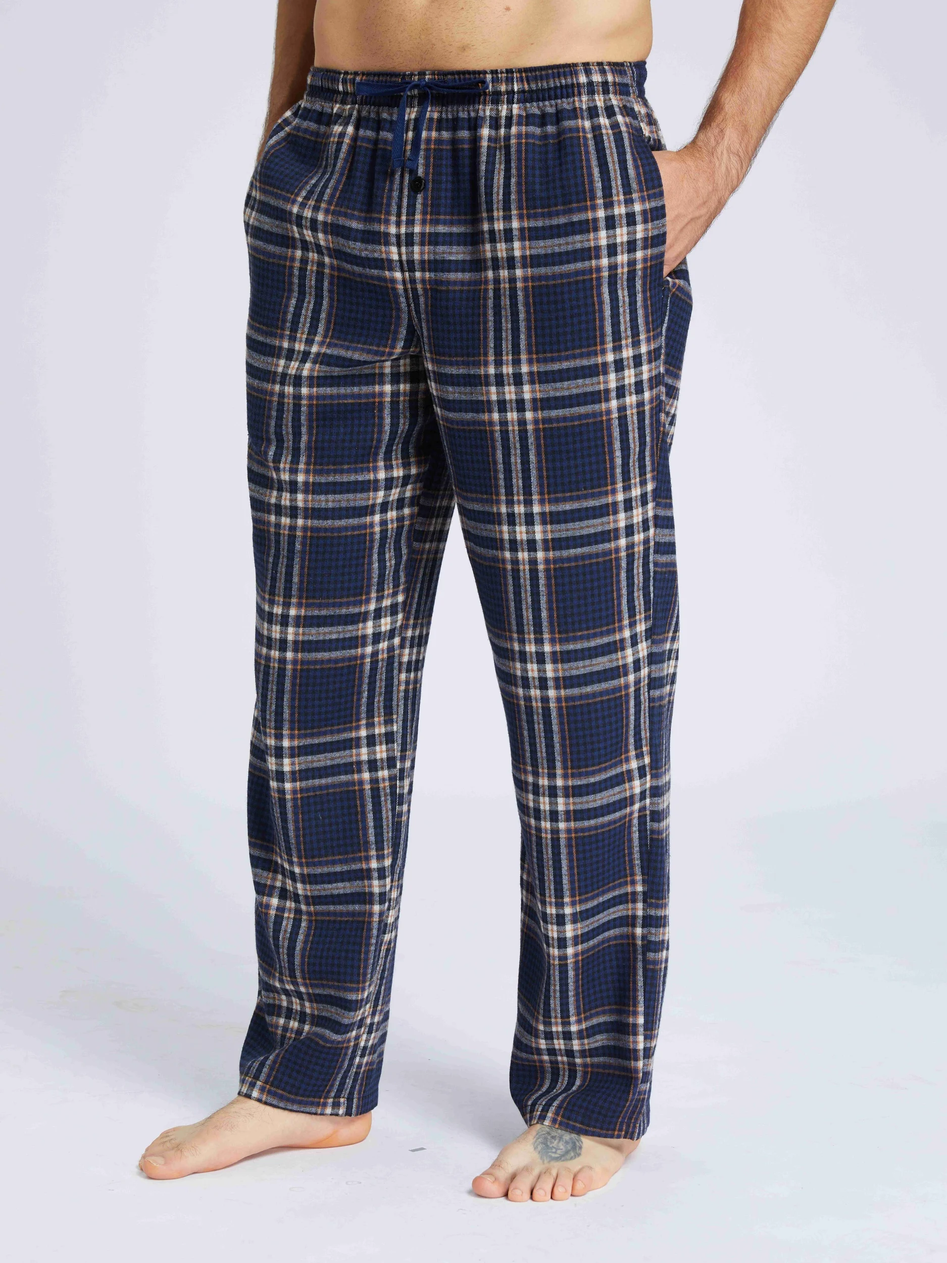 Men's Autumn/Winter Pajama Pants Flannel Plaid Casual Comfy with Pocket Stretchy Elastic Waistband Mans Pajamas Bottoms