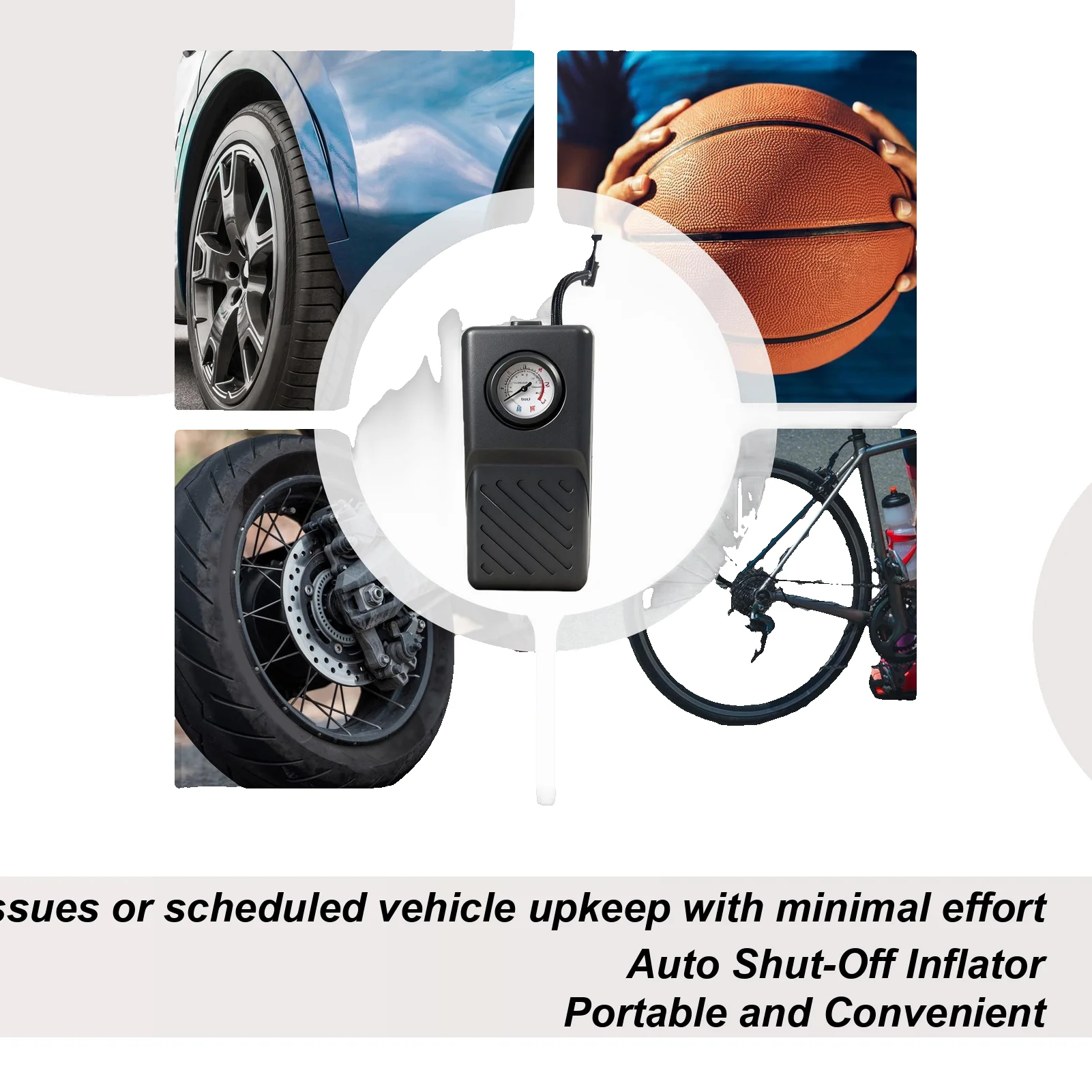 Car Tire Inflator Rechargeable Auto Shut-Off Tire Inflator Portable Air Compressor For Motorcycle Electric Scooter Sedan SUV