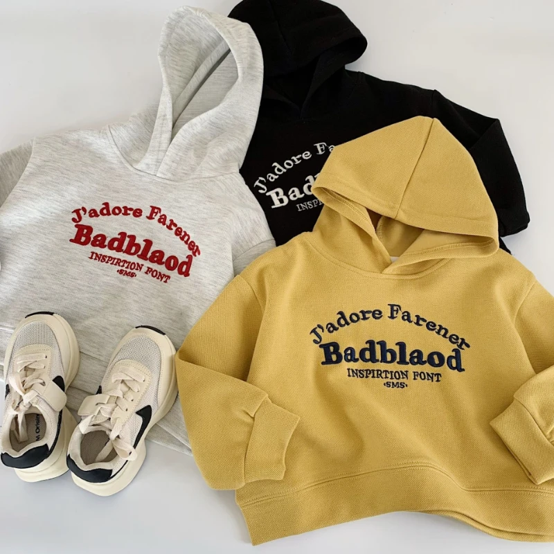 

2025 Autumn New Children's Stylish Letter Printed Solid Color Hoodie Cotton Jacket