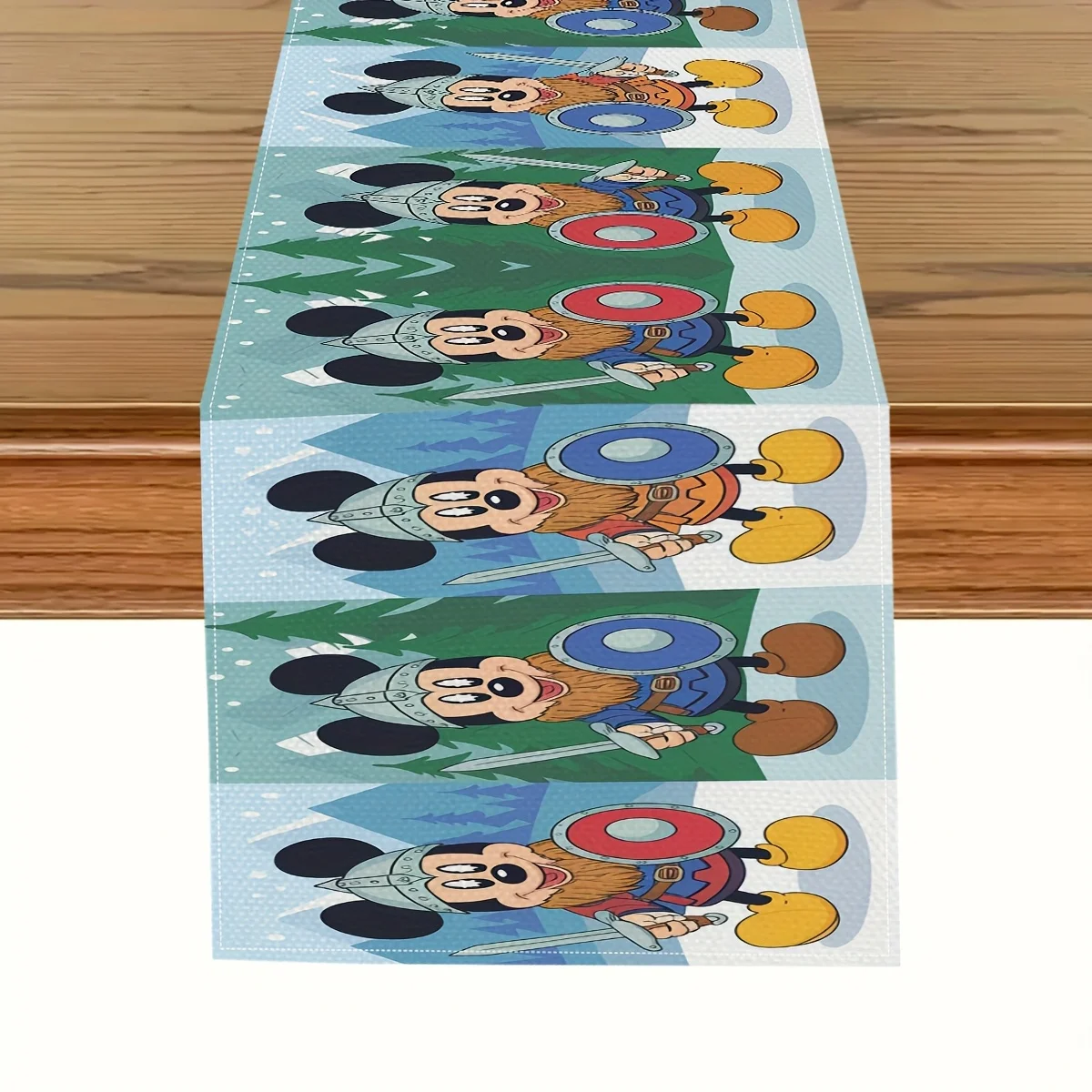 

Цельная дорожка для стола с Микки Маусом и зимней сцены — праздничная скатерть с узором снежинки и сосны, подходит для столовой в помещении и на открытом воздухе, свадеб, вечеринок, Рождества