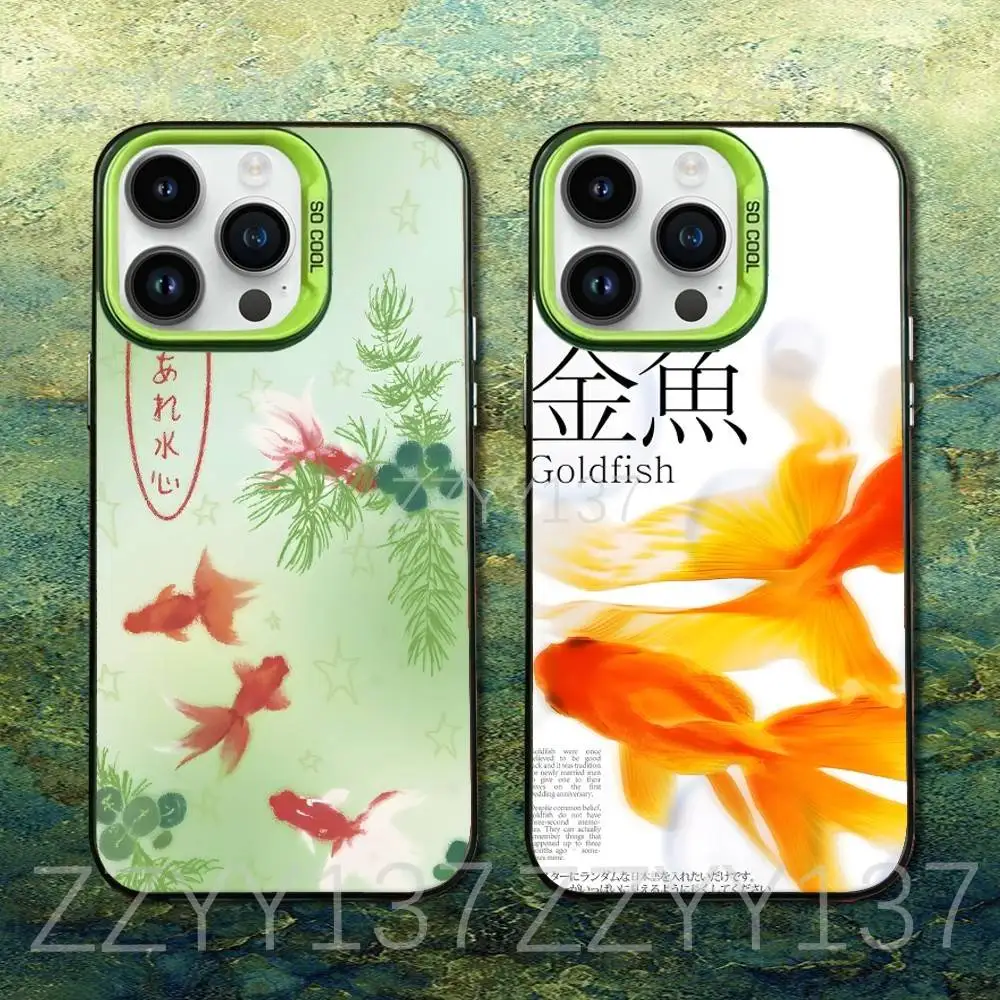 

Cute Gold Fish Phone Case For iPhone 16,15,14,13,12,11,8,7,Pro,Max,Plus,Mini,XS,SE Candy Matte Shockproof Green Cover