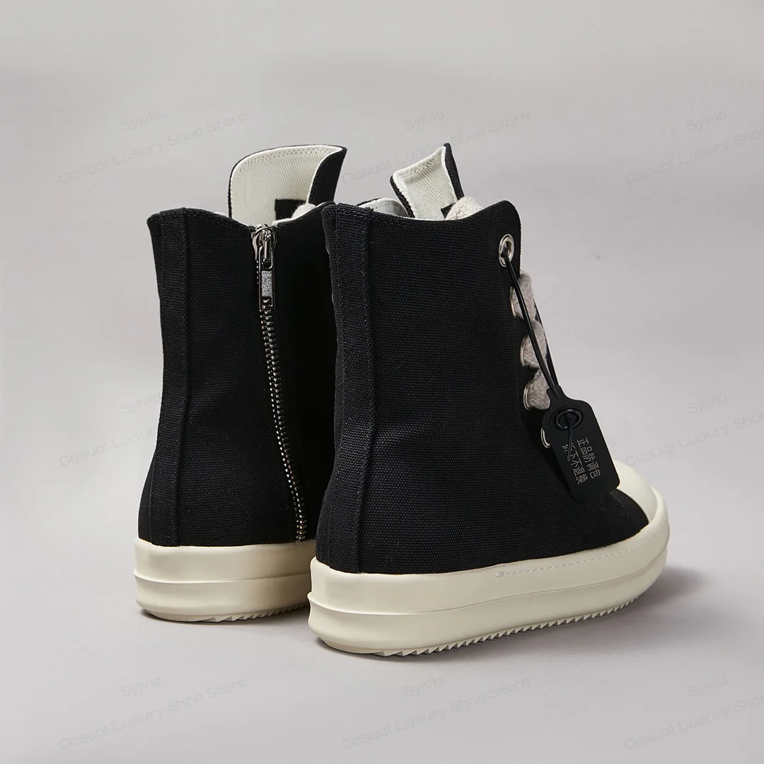 Ricks Classic Thick Shoelaces Black Canvas High Top Casual shoe Men Owens Luxury Casual Ankle Boot Women Quality Owen Shoe Women