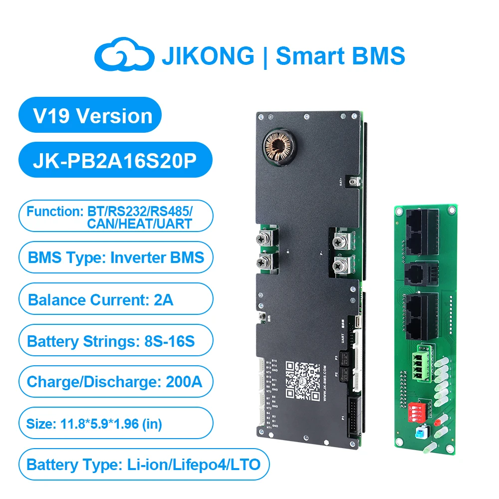 JKBMS JIKONG V19 Haushalts-Energiewechselrichter BMS 8S/24V 16S/48V Li-Ion/Lifepo4/LTO Batterie BMS PB2A16S20P