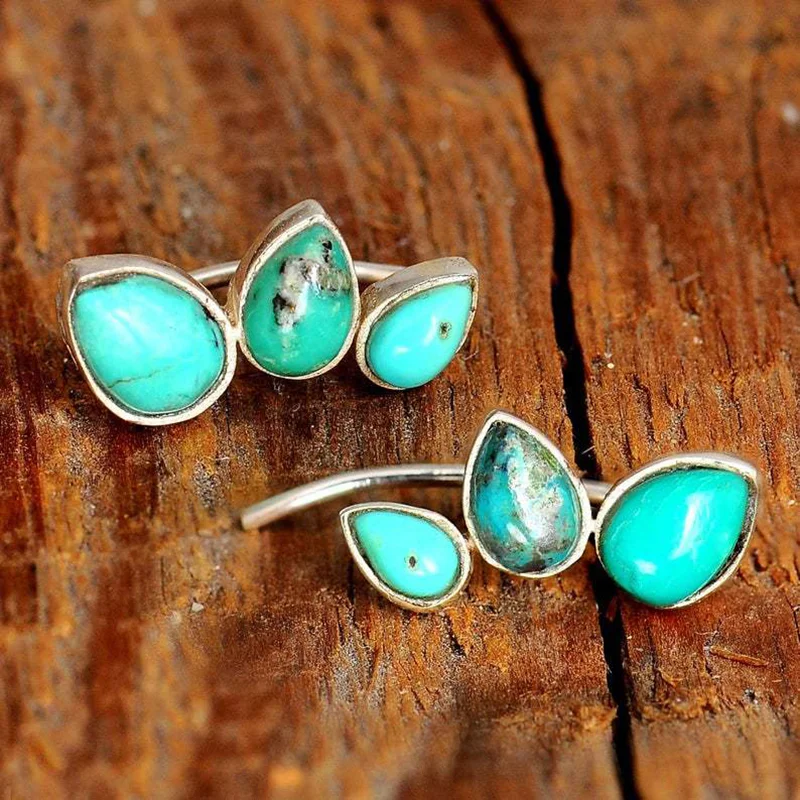 Tibetan Teardrop Natural Stone Stud Earrings Boho Jewelry Silver Color Water Drop Stud Earring for Women Party