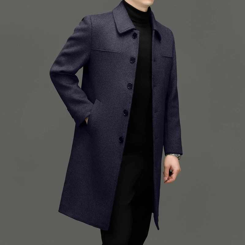 Old Money Style Men Cashmere Overcoat Black Navy Gray Wool Blend Coat Gentlemen Timeless Grament Winter Autumn Menswear