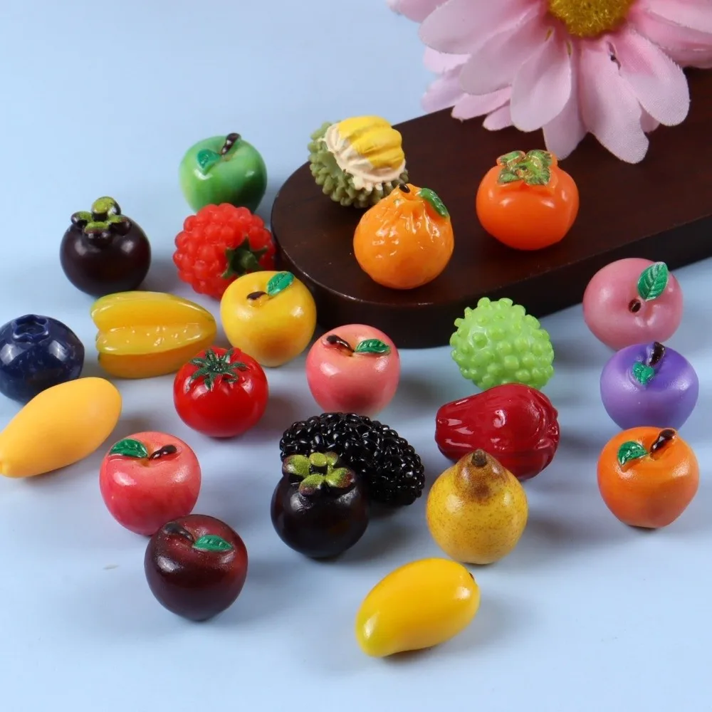 10pcs Cute Resin 3D Fruit Model 3D Shape Green Red Fruit Miniature Food Mango Pear DIY Dollhouse Accessory Dollhouse Craft