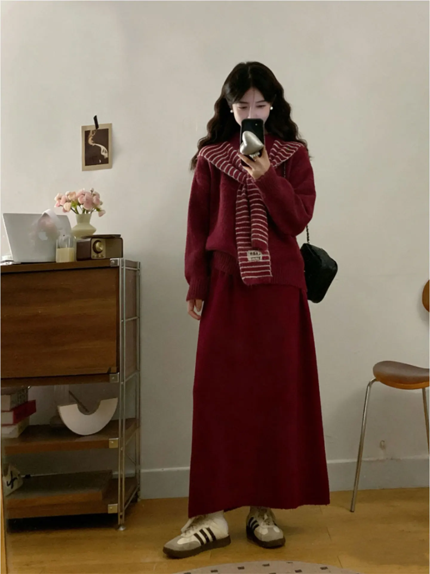 

Red Cisas New Year Large Size Women's Faion Set Sweater awl f Skirt Two-Piece Suit Spring Autumn Winter Casual Wear