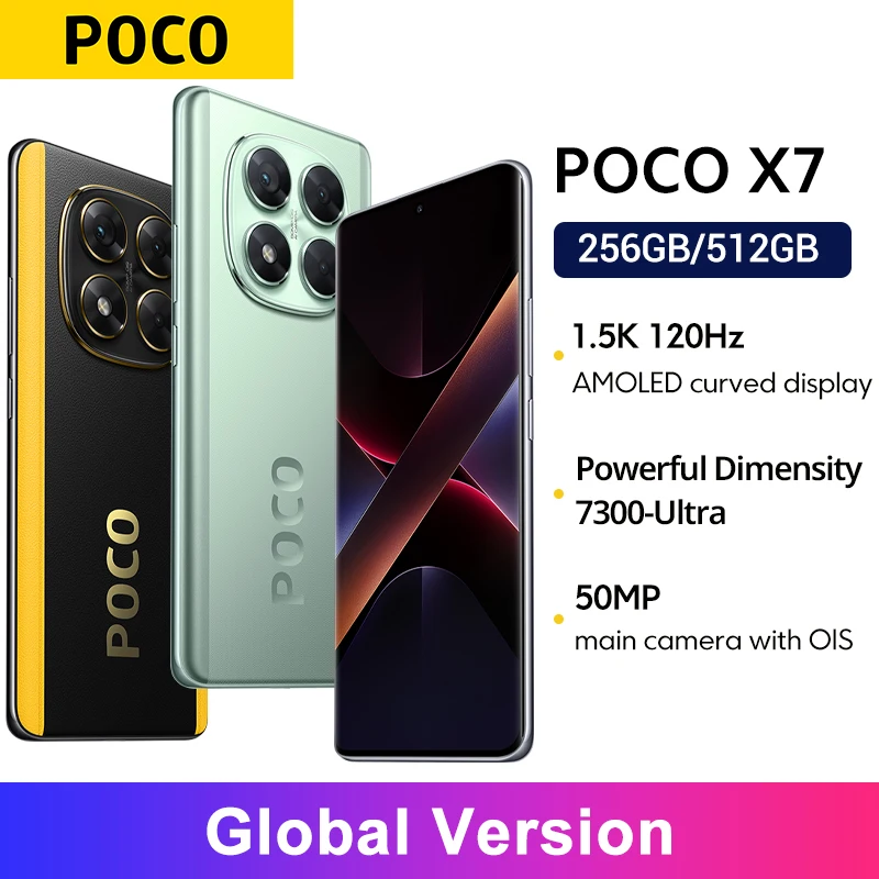 【브랜드+】POCO X7 스마트폰 디멘시티 7300-울트라 6.67인치 120Hz AMOLED 디스플레이 45W 5110mAh 50MP 카메라 IP68 샤오미 하이퍼OS NFC