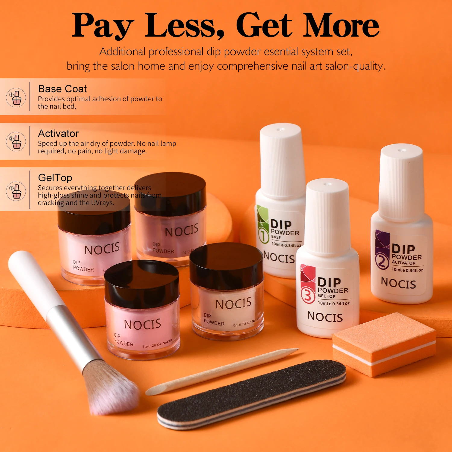 11pcs Dip Powder Nail Kit, 4 Colors Red Pink Dipping Powder Set and Base Top Coat Activator for Nail Home Salon Manicure