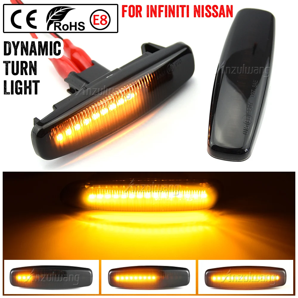 2pcs For Infiniti EX25 EX35 EX37 FX30d FX35 FX37 FX50 G25 G35 G37 JX35 M25 M35 M37 LED Dynamic Side Marker Turn Signal Lights