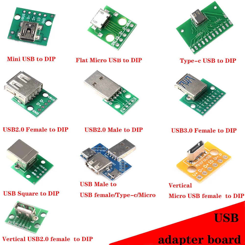 1pcs Micro Mini Type-c USB A Male USB 2.0 3.0 A Female USB  Connector Interface to  DIP PCB Converter Adapter Breakout Board