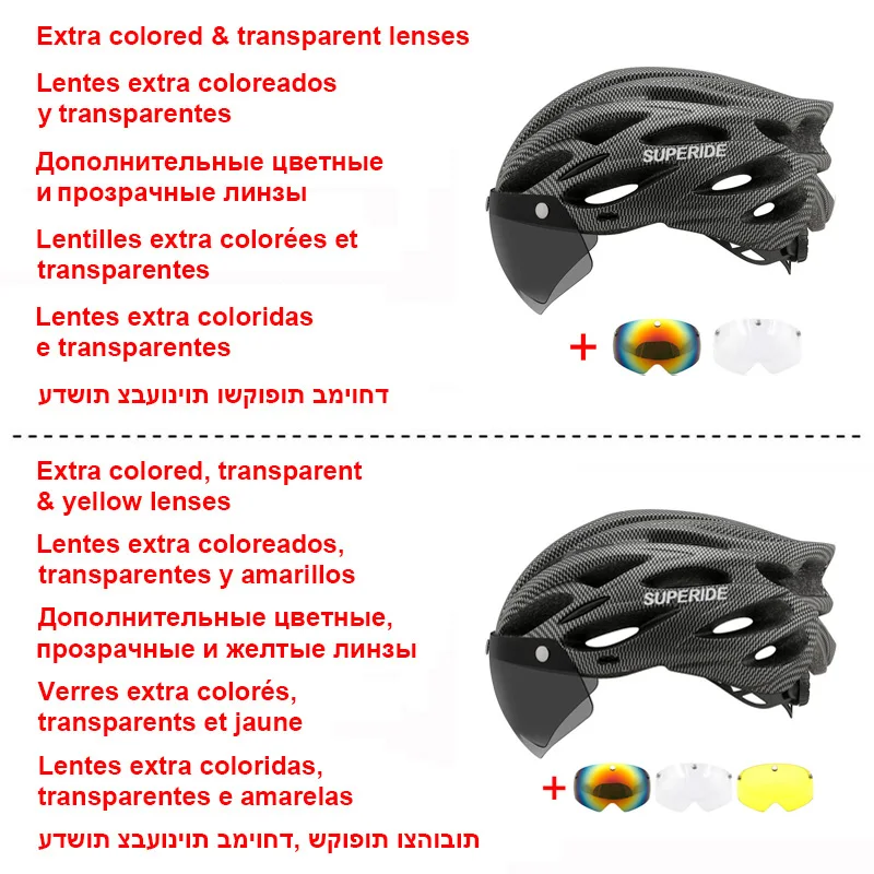 SUPERIDE Men Women Cycling Helmet with Magnetic Goggles & Sun Visor Sports Ultralight Road Bike MTB Bicycle Helmet