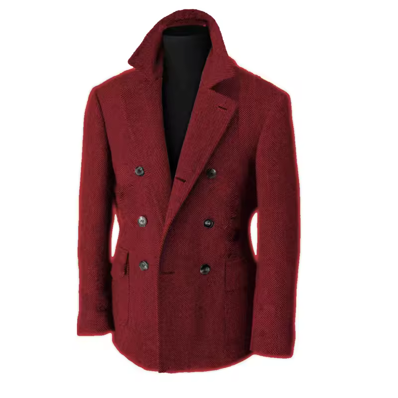 British Men's Blazers Vintage Herringbone Tweed Formal Jacket Wool Blend Double Breasted Casual Autumn Winter Suit Coat - Image 12