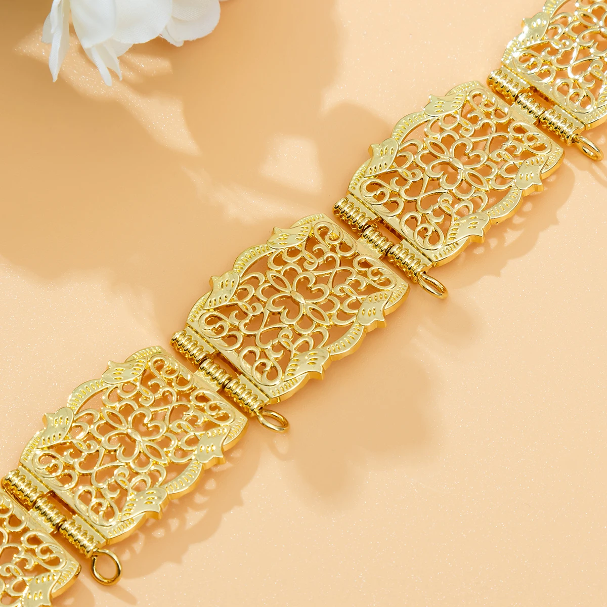 Chic Kaftan Belt Jewelry Cutout Pattern Carved Drop Gemstone Moroccan Bridal Wedding Dress Waist Chain Accessories Adjustable