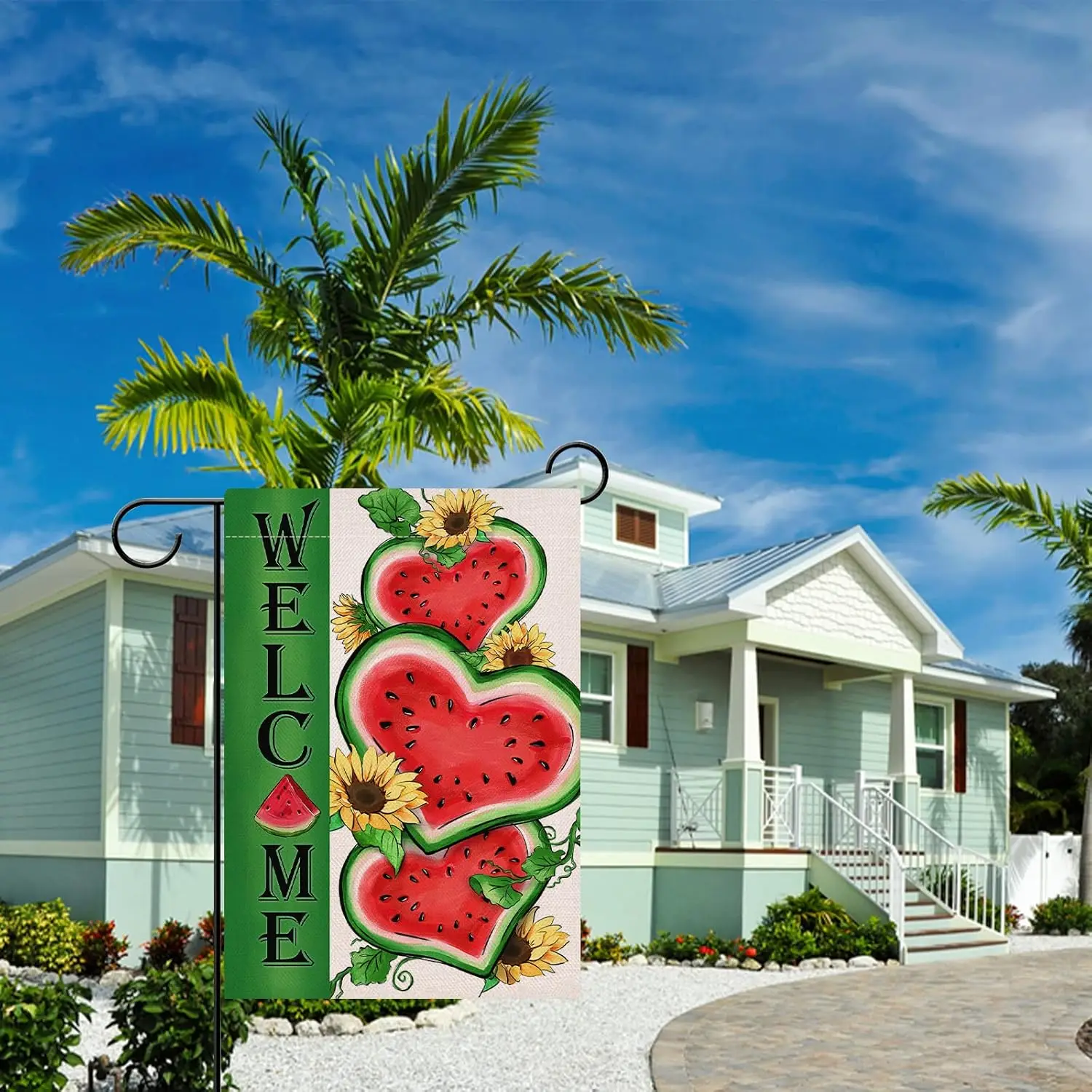 علم حديقة البطيخ الصيفي للترحيب من Hzppyz مزدوج الجوانب، ساحة ديكور عباد الشمس في الهواء الطلق، ديكور صغير للمنزل، عقدة موسمية EYY