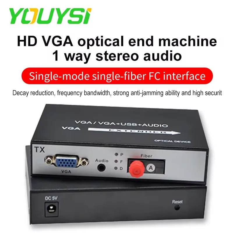 

High Quality 1080P VGA Optical Fiber Extender Converter Fiber optic media converters with Stereo 3.5mm Audio Singlemode 20KM FC