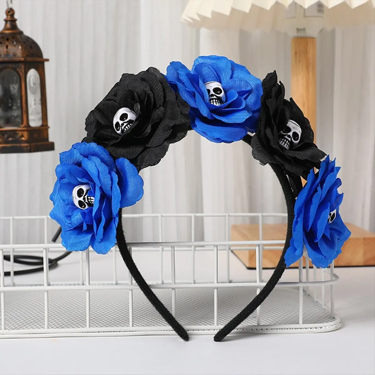 [N84R] 6PCS Halloweenparty DIY Decoration Headband Carnivals Day of the Dead Skull Flower Crown Gothic Headwear Cosplay Costume