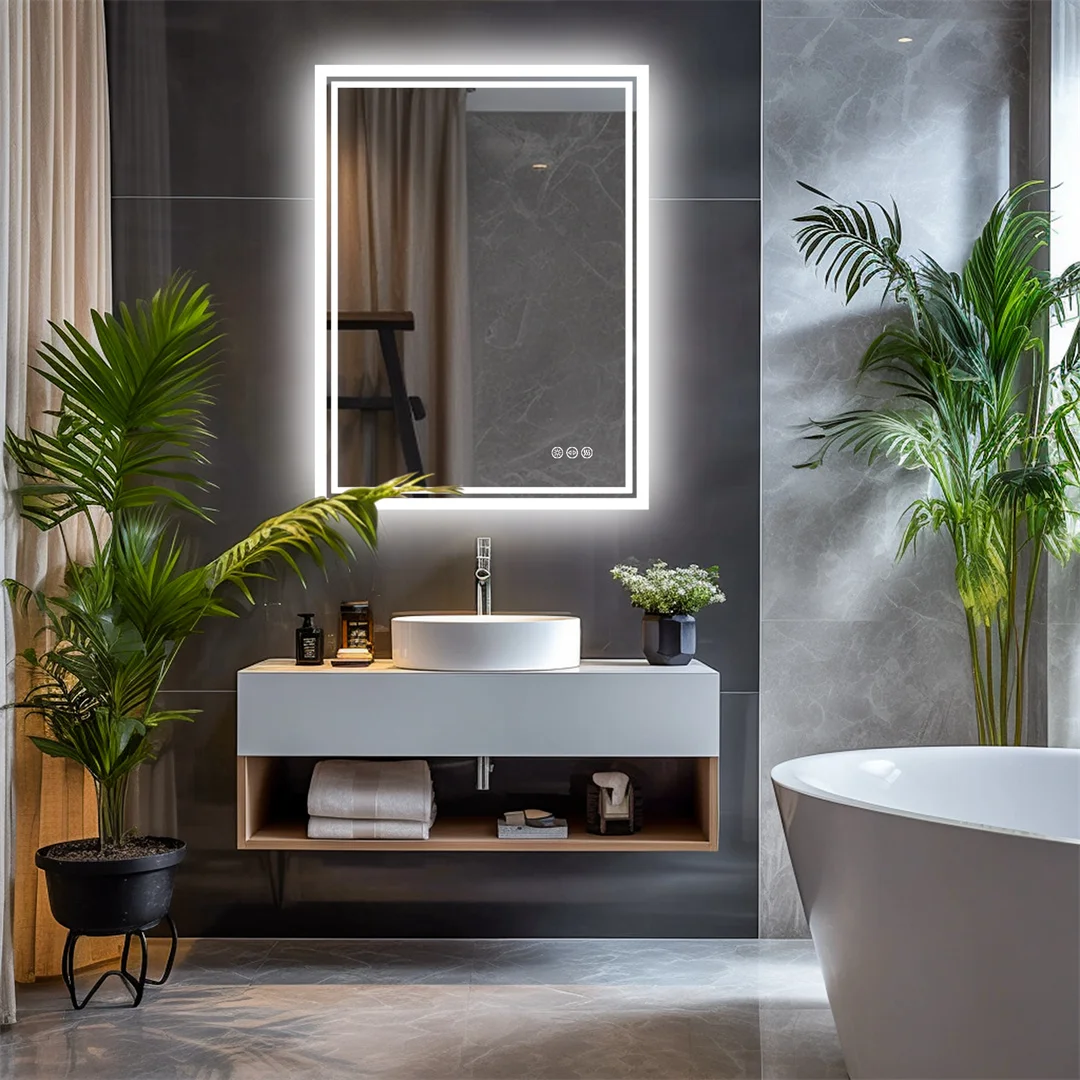 LUVODI LED Bathroom Mirror, Frameless Backlit Vanity Mirror, Dimmable 3-Color Light, Anti-Fog, Touch Sensor