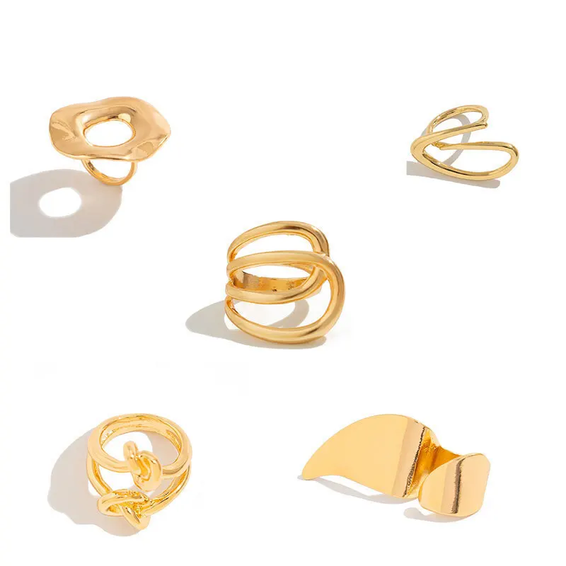 KunJoe Creative Irregular Geometric Ring for Women Hip Hop Gold Color Adjustable Open Ring Party Jewelry Finger Accessories New