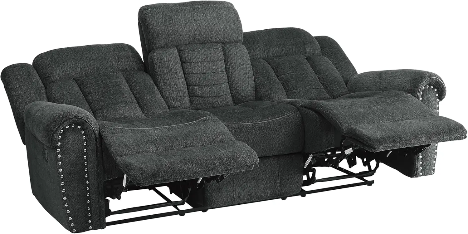 Nutmeg Upholstered Double Reclining Sofa, Charcoal Gray