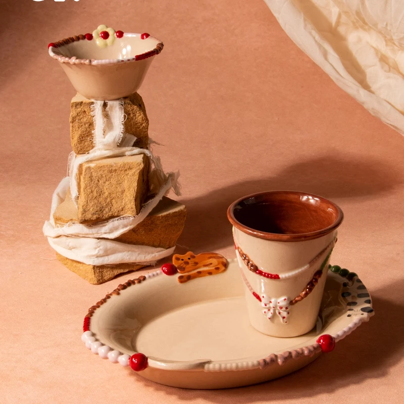 

Корейские керамические чашки ручной работы из бисера, тарелки, посуда, блюда для салатов, овальные тарелки, подарки подглазурного цвета