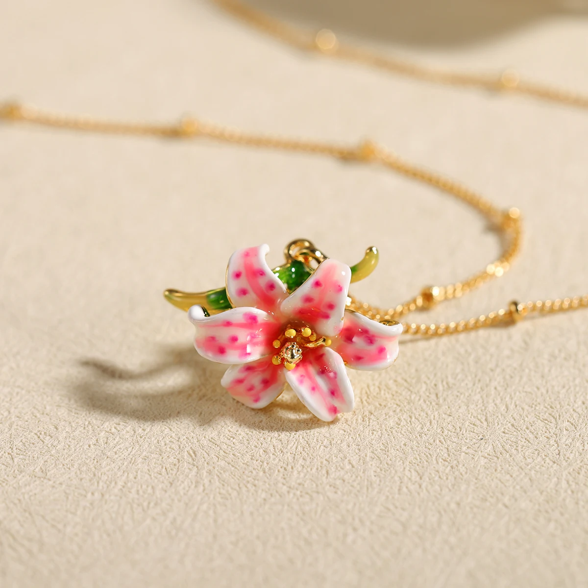 Gold Plated Pink Lily Flower Pendant Necklace - Image 4