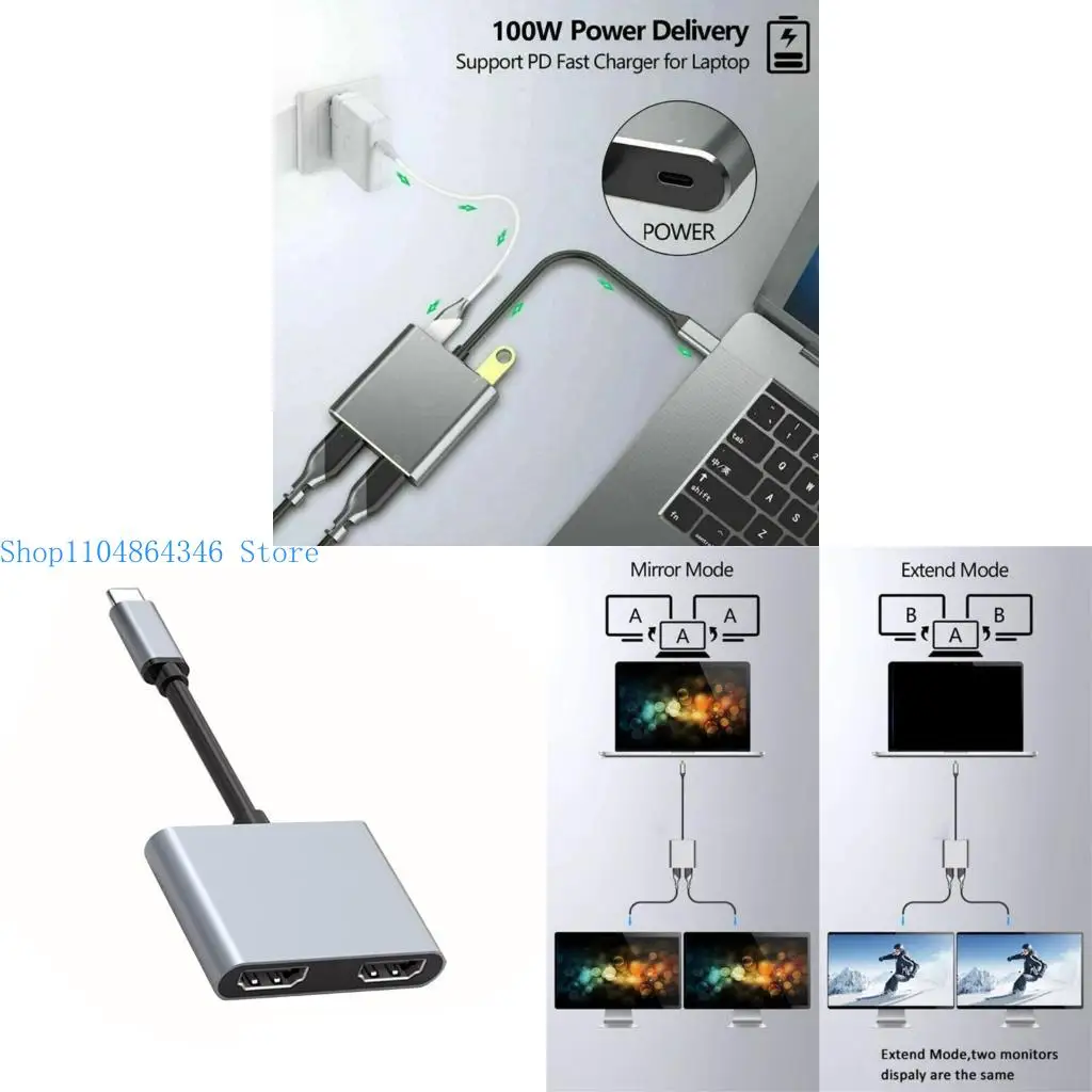 

5asd Double 4K HDTV USB C Adapter For Laptops Supporting Multiple Mode With Video Mirroring Function
