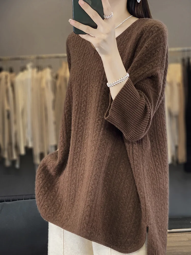

100% Merino Wool Women Sweater Fashionable Pullover O-Neck Solid Color Knit Thick Warm Soft Top Autumn Winter Casual Clothing