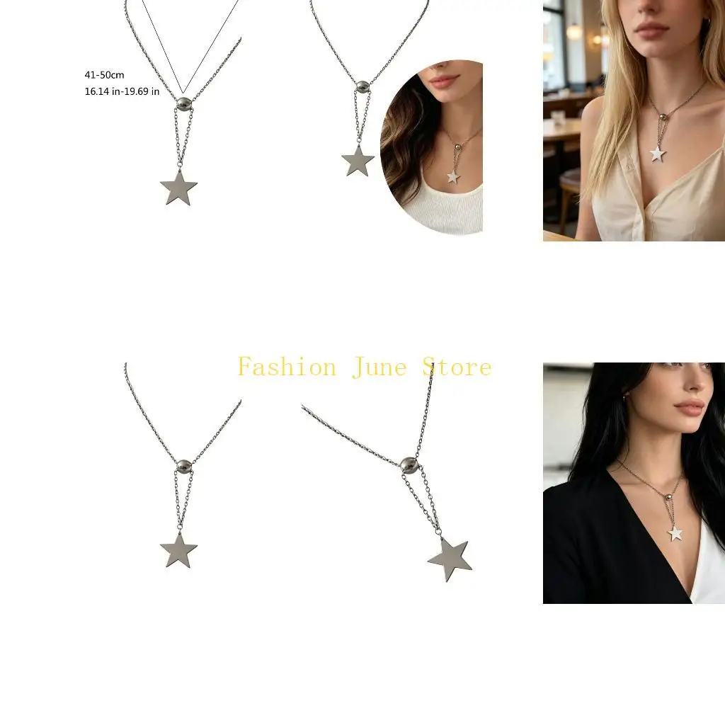 N5KA Commute Ready Star Drop Necklace with Flexible Slider Chain Daily
