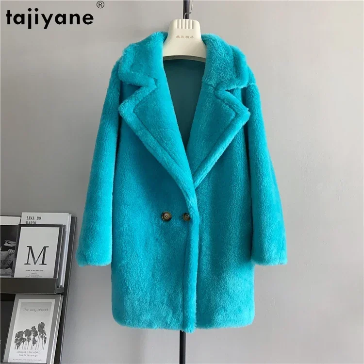 Tajiyane Fashion 100% Sheep Shearing Jacket for Women Autumn Winter Elegant Wool Coat Mid-length Fur Coat Outerwears Jaquetas