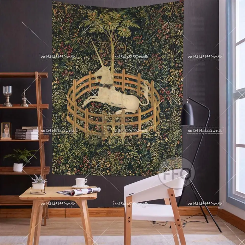 The Unicorn In Captivity Wall Tapestry Cover Beach Towel Picnic Yoga Mats Aesthetic Home Decoration Vintage Paintings For Room