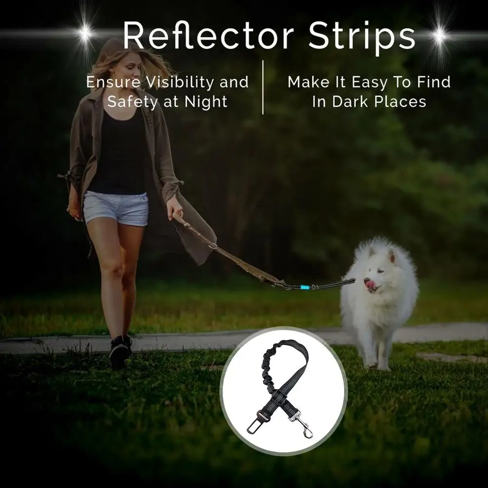 Dog Safety Leash Adjustable Retractable Cushioning Tug Elastic Rope Rope Car Belt Safety Leash Pet X6u7