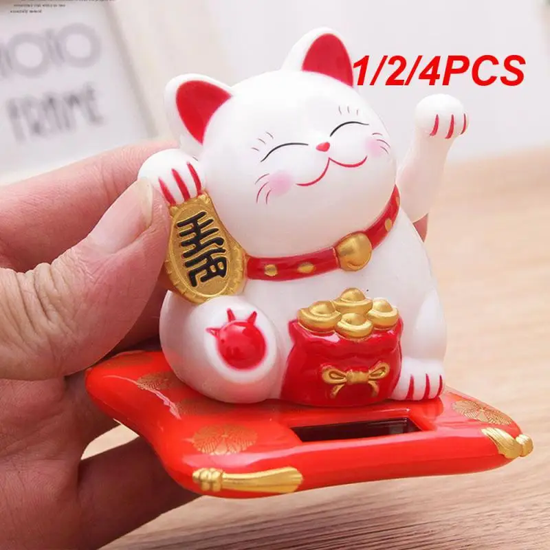 1/2/4PCS Solar Powered Maneki Neko Waving Arm Beckoning Fortune Cat Lucky Cat For Home Office And Car Decor