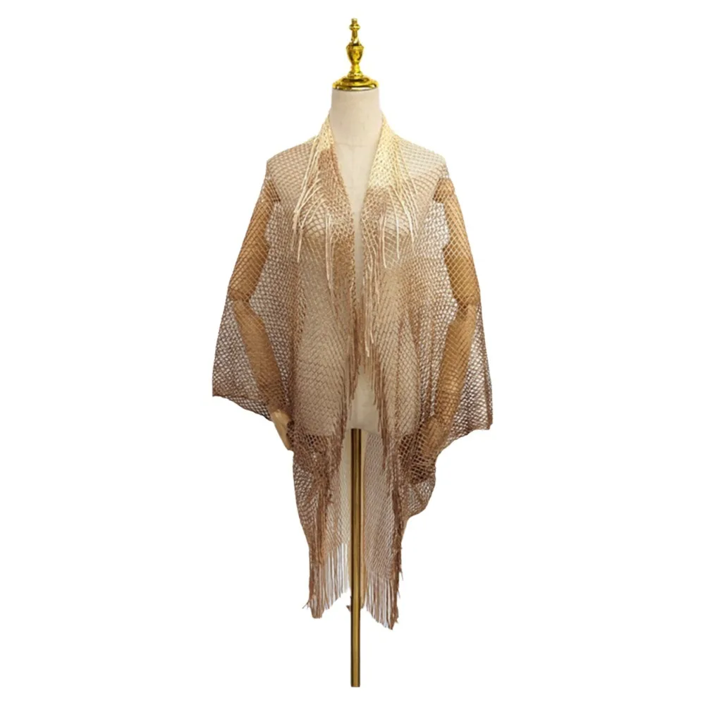 

Tassel Patchwork Women Tulle Shawl V-Neck Cardigans With Tassel Evening Prom Cape Multicolored Hollow Mantilla Lace Veil Party