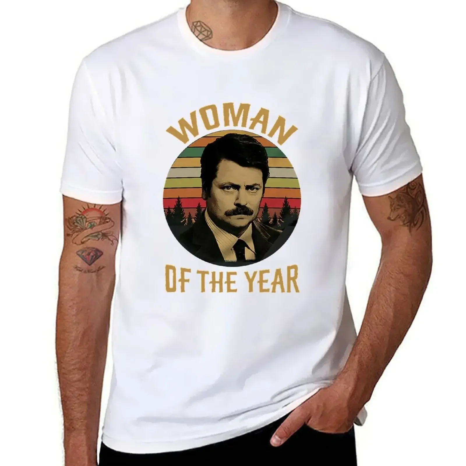 Ron Swanson Woman Of The Year T-Shirt animal prinfor boys new edition Men's cotton t-shirt manga vintage anime clothes Crewneck