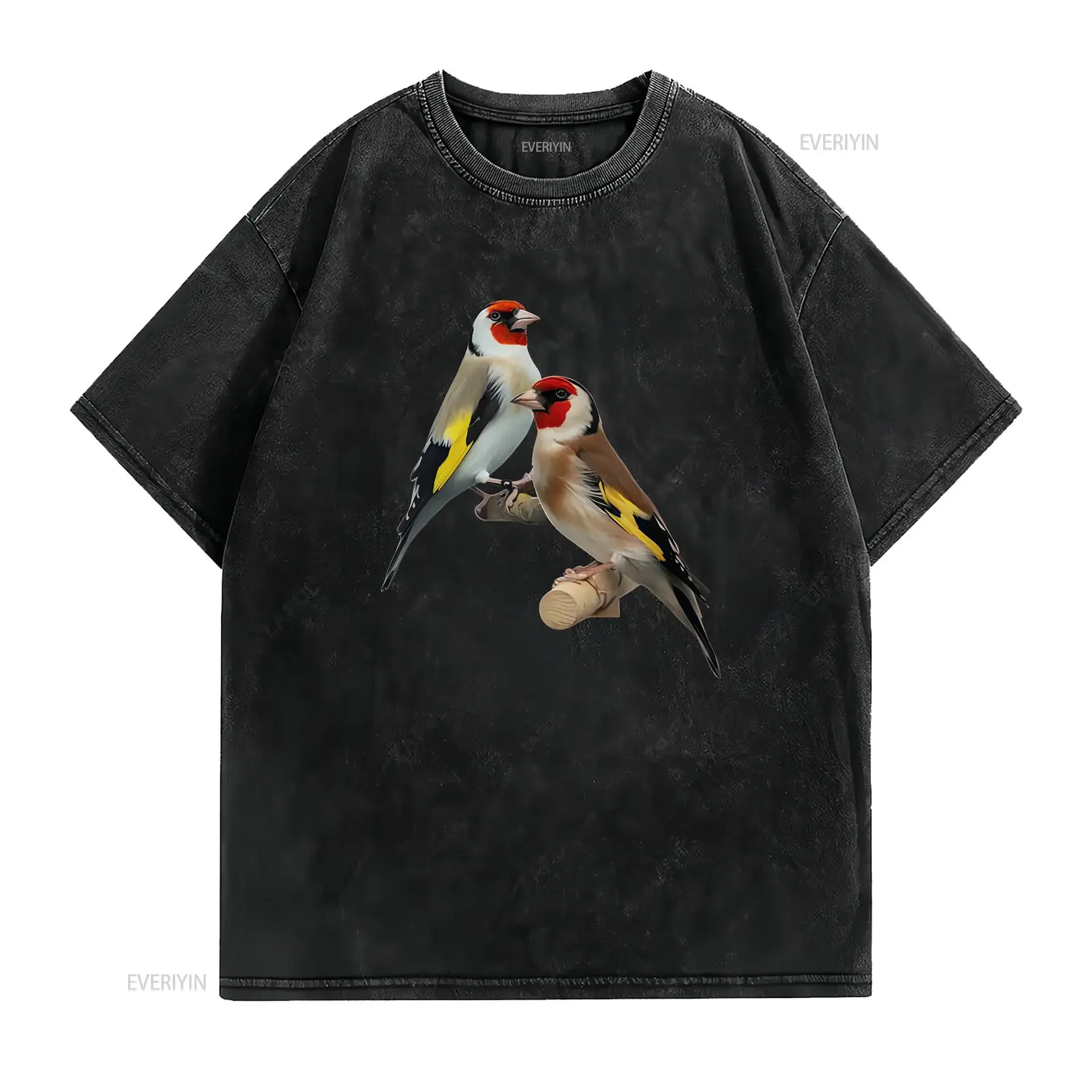 T shirt da uomo alla moda casual con design di aironi posati Girocollo tessuto confortevole e traspirante vestibilità vintage