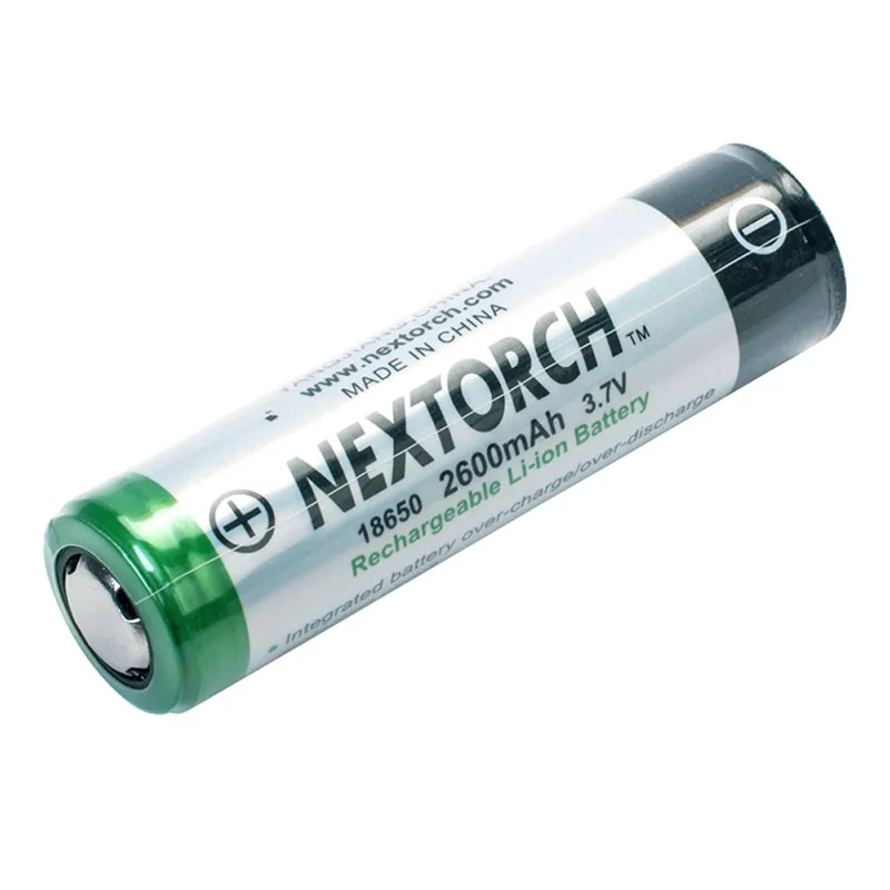 Nextorch 18650 Battery for Flashlights, Multiple circuit protection, Available in 2600mAh/3400mAh, Charging Port, Rechargeable